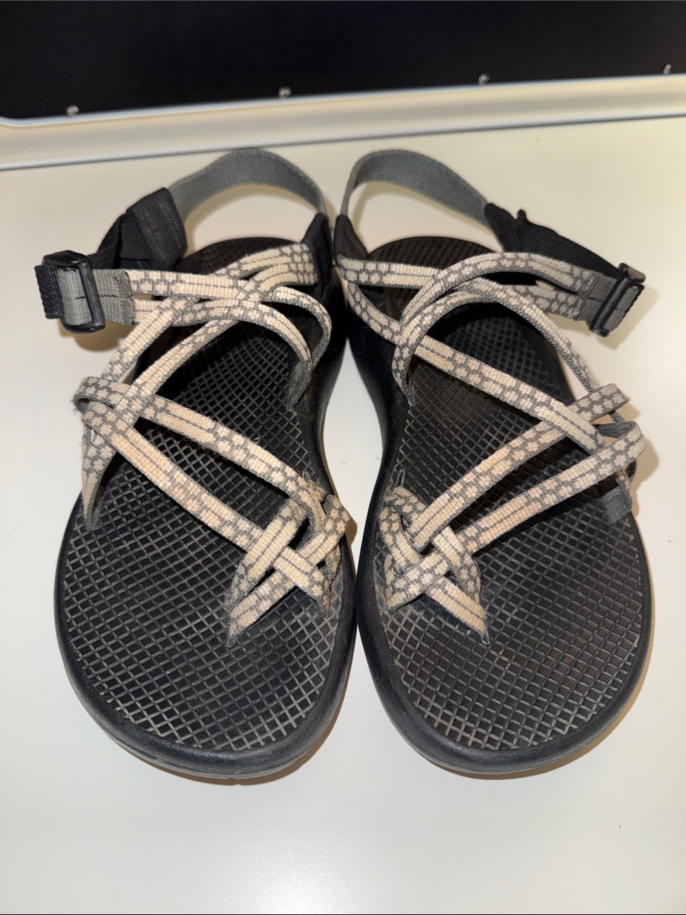 Chaco Black Sandals with Light Gray Patterned Straps